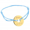 Bracelet cordon bleu avec disque plaqué or gravure texte