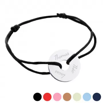 Bracelet disque argent personnalisé gravé avec cordon coloré