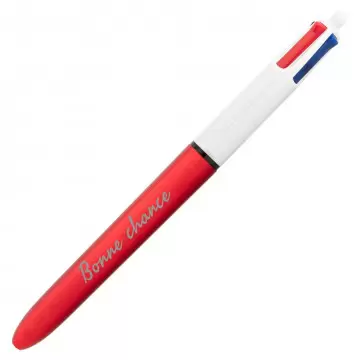 Stylo Bic 4 couleurs rouge brillant | Gravure texte unique