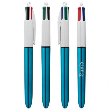 Stylo 4 couleurs Bic bleu gravé