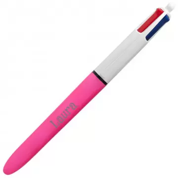 Stylo Bic 4 couleurs rose brillant personnalisable | Gravure texte
