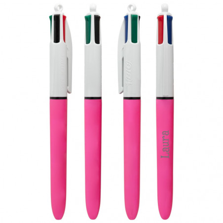 Stylo rose 4 couleurs avec gravure de la marque Bic