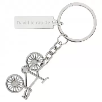 Porte clé vélo avec plaque gravée