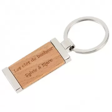 Porte clefs métal et bois rectangle personnalisé