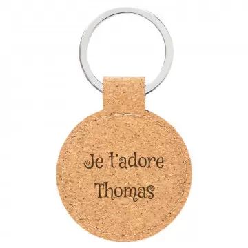 Porte clé écologique rond en liège personnalisable | Gravure texte