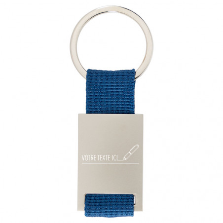 Porte clé métal et tissu coloré personnalisé avec gravure texte