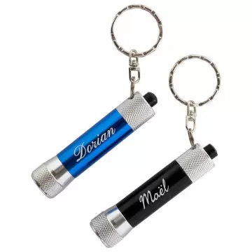 Porte clé lampe torche personnalisé | Gravure texte | Bleu ou Noir