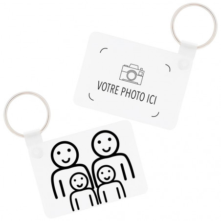 Porte clé rectangle famille unique avec photo