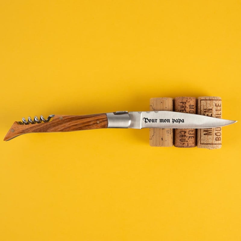 Couteau frêne personnalisation texte