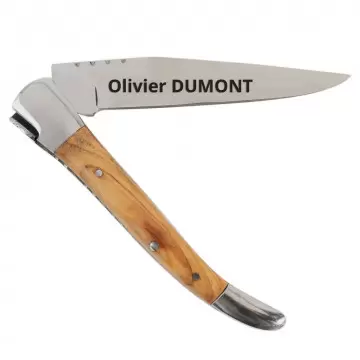 Couteau de poche avec manche en bois olivier et lame à graver