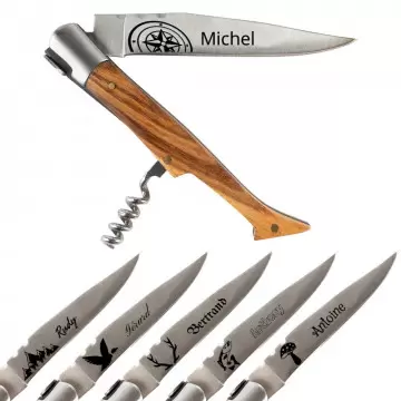 Couteau personnalisé avec tire bouchon et design nature