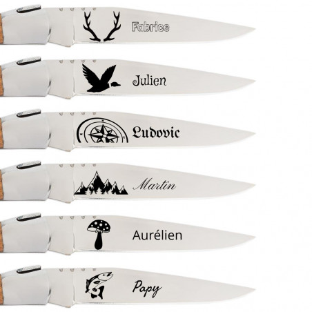 Gravure sur lame du couteau poche nature