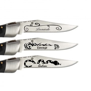 Couteau extérieur noir tatouage personnalisable | Gravure texte sur la lame