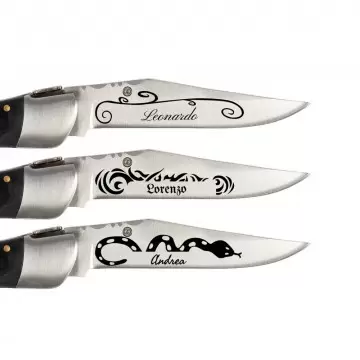 Couteau extérieur noir tatouage personnalisable | Gravure texte sur la lame