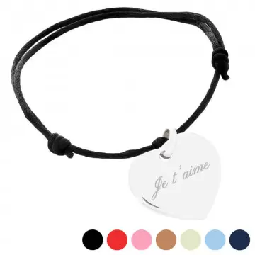 Bracelet cordon ajustable avec cœur argent 925 personnalisé