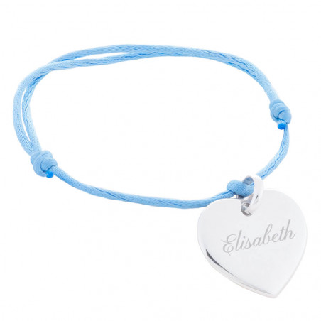 Bracelet cœur argent gravé cordon bleu