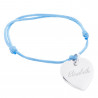 Bracelet cœur argent gravé cordon bleu