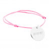 Bracelet cordon rose médaillon gravé