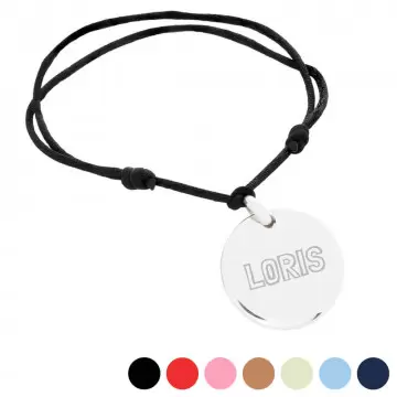 Bracelet rond en argent 925/000 gravé avec cordon ajustable