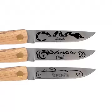 Couteau en bois tatouage personnalisé | Gravure texte unique