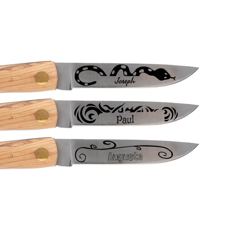 Couteau en bois tatouage personnalisé | Gravure texte unique