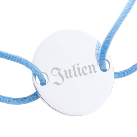 Bracelet cordon mixte médaillon rond gravé