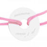 Bracelet disque argent avec cordon rose personnalisable
