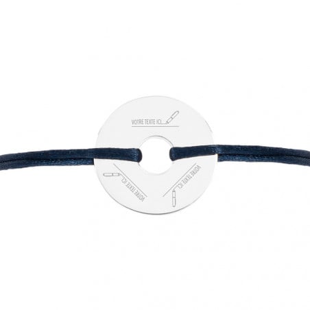 Bracelet disque argent avec cordon marine