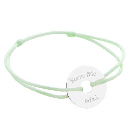 Bracelet disque argent et cordon vert