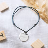 Bracelet cordon bleu marin et médaillon rond gravé
