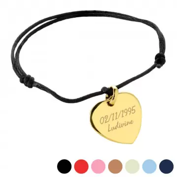 Bracelet cordon avec cœur plaqué or personnalisable gravé