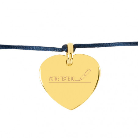 Bracelet cordon marine avec cœur en plaqué or gravure texte