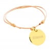 Bracelet avec rond en plaqué or et cordon beige avec gravure texte