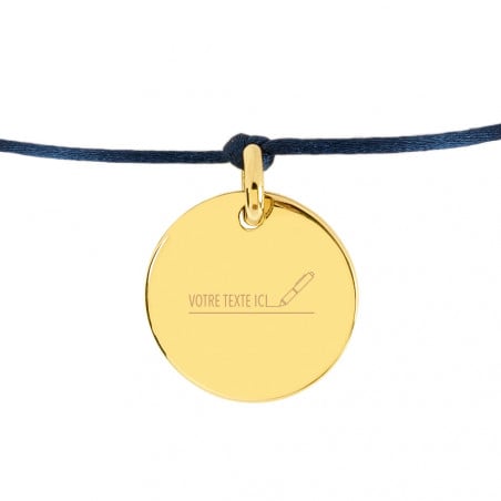 Bracelet personnalisée avec médaille ronde plaqué or et cordon ajustable marine