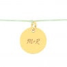 Bracelet cordon satin vert et médaillon plaqué or gravé