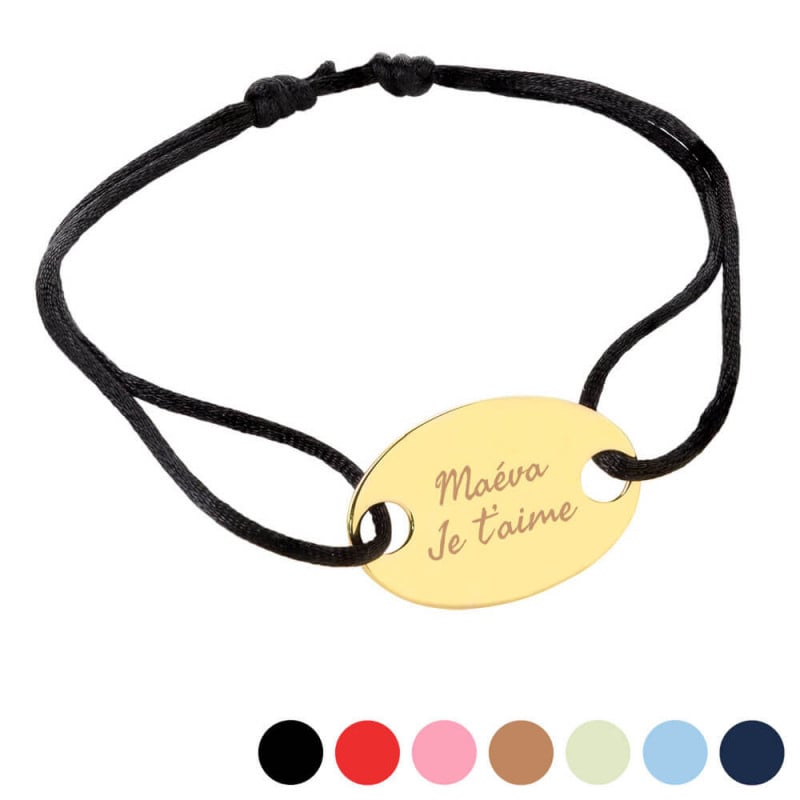 Bracelet ovale plaqué or avec cordon noir