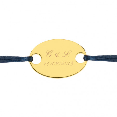 Bracelet ovale plaqué or avec cordon marine gravure texte