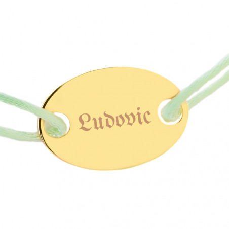 Bracelet ovale plaqué or avec cordon vert personnalisable