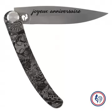 Couteau bois et acier safari personnalisé | Gravure texte unique