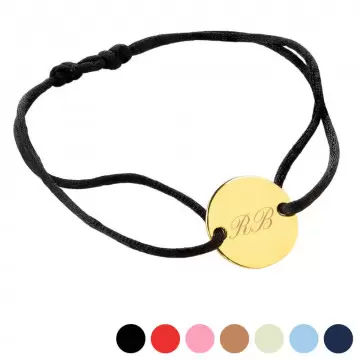 Bracelet cordon avec petit rond plaqué or et gravure texte