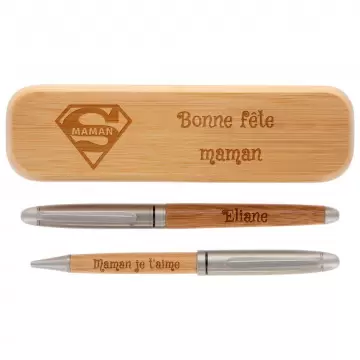 Coffret de 2 stylos en bois gravé