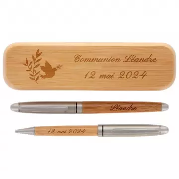 Coffret 2 stylos bois personnalisés communion | Cadeau religieux