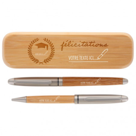 Coffret 2 stylos en bois félicitation à graver