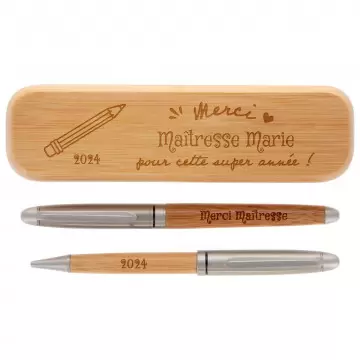 Coffret 2 stylos maitresse personnalisé | Cadeau fin année scolaire