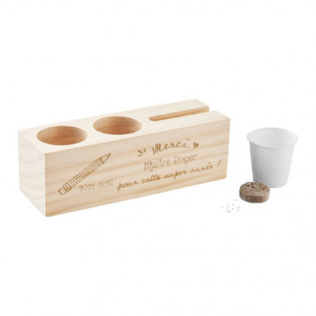 Station bureau bois gravé avec texte pour maitresse école