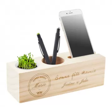 Station bureau bois personnalisé pour mamie | Cadeau mamie unique