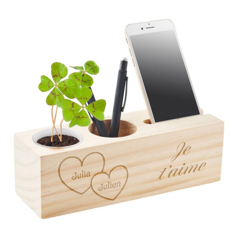 Organiseur de bureau en bois personnalisé pour la Saint Valentin
