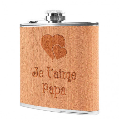 Flasque acier et bois gravée