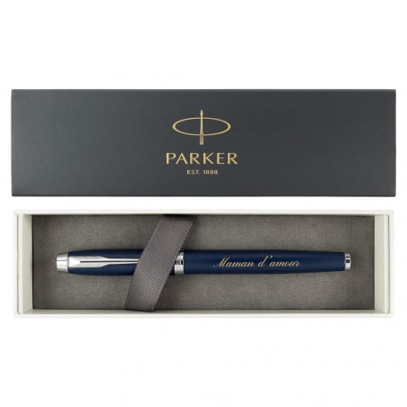 Stylo Roller Parker IM bleu gravure texte