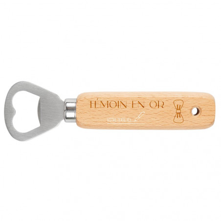 Décapsuleur en bois témoin en or gravé